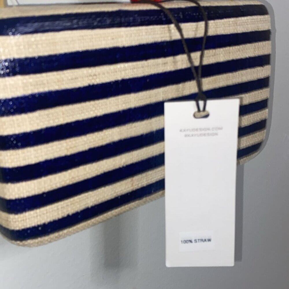 KAYU Blue Natural Stripe Straw Clutch Handbag - Picture 7 of 10